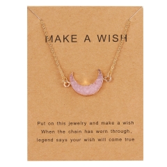 Fashion Natural Stone Waterdrop Moon Card Pendant Necklace Choker Clavicle Gift Moon-Pink