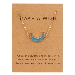 Fashion Natural Stone Waterdrop Moon Card Pendant Necklace Choker Clavicle Gift Moon-Blue