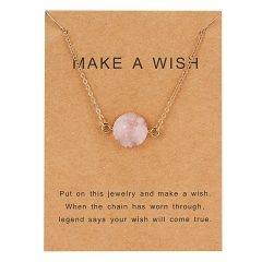 Fashion Natural Stone Waterdrop Moon Card Pendant Necklace Choker Clavicle Gift Circle-Pink