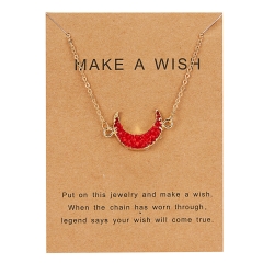 Fashion Natural Stone Waterdrop Moon Card Pendant Necklace Choker Clavicle Gift Moon-Red