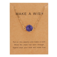 Fashion Natural Stone Waterdrop Moon Card Pendant Necklace Choker Clavicle Gift Circle-Purple