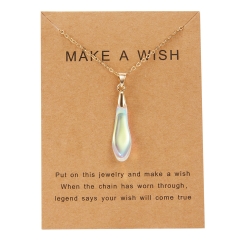 Fashion Natural Stone Waterdrop Moon Card Pendant Necklace Choker Clavicle Gift Waterdrop-White