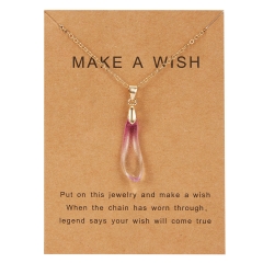 Fashion Natural Stone Waterdrop Moon Card Pendant Necklace Choker Clavicle Gift Waterdrop-Purple