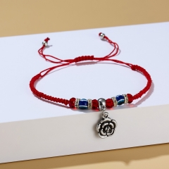 Butterfly Elephant Turtle Owl Cat Blue Eyes Red Rope Adjustable Bracelet Women Jewelry Rose flower