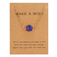 Fashion Natural Stone Circle Card Pendant Necklace Choker Clavicle Woman Gift Purple
