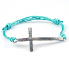 Cross Pendant Rope Handmade Adjustable Bracelet Green