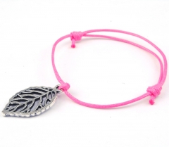 Alloy Leaf Pendant Rope Adjustable Bracelet Wholesale Pink