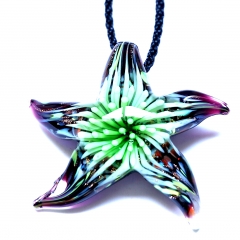 Starfish Flower Insider Lampwork Glass Pendant Necklace Jewelry Green