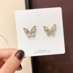 Wholesale Rhinestone Gemstone Butterfly Earrings White